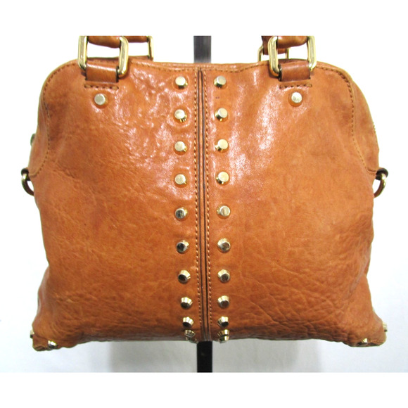 Michael Kors Large Brown Studded Leather Dome Satchel Handbag - Picture 2 of 13